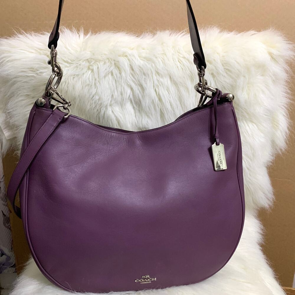 COACH Large Plum Purple Glove Tanned Leather NOMAD Hobo w/XBody Strap #36026